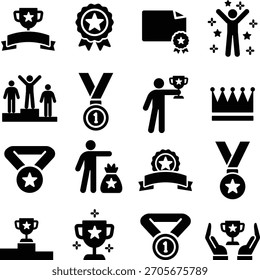 Vector award and trophy silhouette icon set