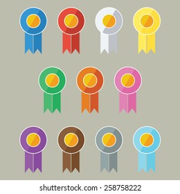 Vector Award/Prize Ribbons In Flat UI Design Style (The standard ribbon colors for international competitions.)