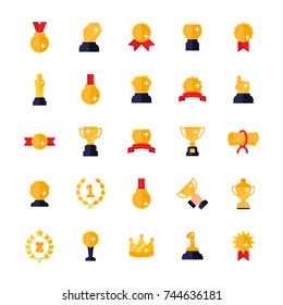 Vector awards and trophy icon set in flat style.