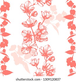 Vector Awesome jasmine flowers. Hand drawn ink illustration. Wallpaper or fabric design.