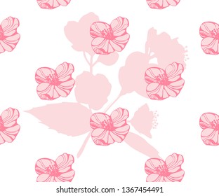 Vector Awesome jasmine flowers. Hand drawn ink illustration. Wallpaper or fabric design.
