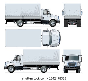 Vector awning flatbed truck template isolated on white for car branding and advertising. Available EPS-10 separated by groups and layers with transparency effects for one-click repaint.