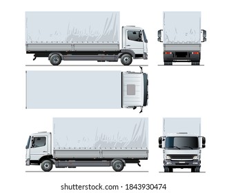 Vector awning flatbed truck template isolated on white for car branding and advertising. Available EPS-10 separated by groups and layers with transparency effects for one-click repaint.