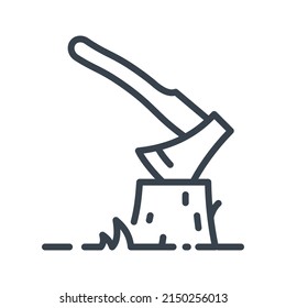 Icono de línea de hacha vectorial aislado en fondo transparente. 