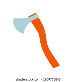 Vector axe illustration. Hand drawn hatchet sketch with orange handle. Vector stock illustration. Garden tool.