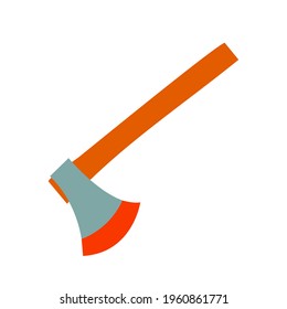 Vector axe illustration. Hand drawn hatchet sketch with orange handle. Vector stock illustration. Garden tool.