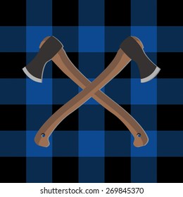 Vector axe lumberjack blue cloth
