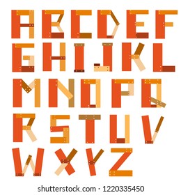 Vector A-Z Alphabet in wood plate style font isolated on white background, for Logo or Poster design.