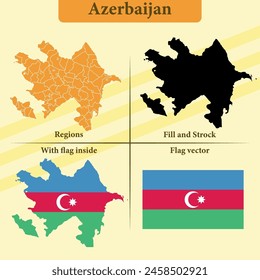 Vector Azerbaiyán mapa de estados y líneas de Vector y lleno de bandera de Vector y mapa de bandera