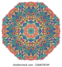 Vector Aztec Colorful ethnic tribal geometric psychedelic folkloric style print. Mandala flower art.