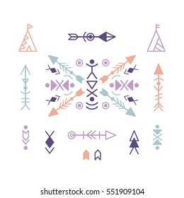 Vector Aztec Ethnic Ornament Elements, isolated on white. Trendy Tribal Tattoo design.