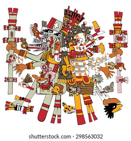 Vector of Aztec god Tezcatlipoca, ancient mesoamerican ornament 