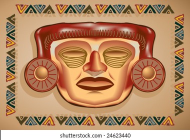 VECTOR Aztec mask with hand-drawn border.