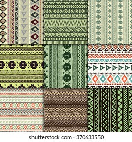 Vector Aztec Seamless Pattern set. Geometric abstract backgrounds.