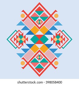 Vector Aztec stile tribal elements, ethnic design mix geometric textile with light blue color background