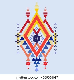 Vector Aztec tribal design mix geometric textile with light blue color background