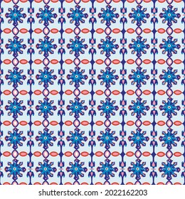 Vector. Azulejos Portugal. Turkish decoration. Moroccan mosaic tiles. Spanish porcelain. Ceramic tableware. Ethnic background. Mediterranean seamless wallpaper. 
