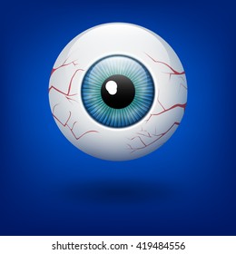 Vector azure eye ball with vessels. Blue background