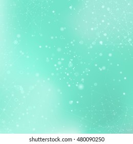 Vector Azure Technology Background with Particle, Molecule Structure. Genetic and Chemical Compounds. Communication Concept. Space and Constellations.