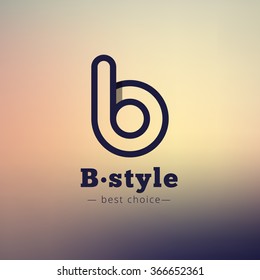 Vector B letter trendy minimalistic logo. Abstract logotype on blurred background