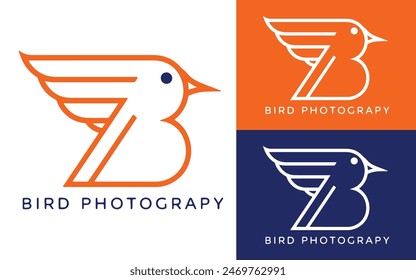 Vector B Logo in two color variations Beautiful Logotype, Letter B for Bird photography logo template design