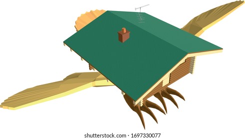 vector Baba Yaga's flying house on chicken legs