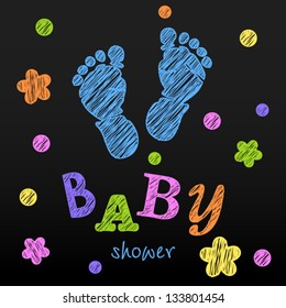 Vector baby announcement card. Baby shower chalk drawing.