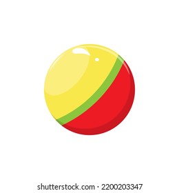 Vector baby ball toy flat illustration. Child round rubber ball,striped colored toy isolated on a white background. Children education, growth and development concept.