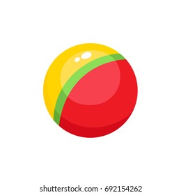 Vector baby ball toy flat illustration. Child round rubber ball,striped colored toy isolated on a white background. Children education, growth and development concept.