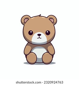 Vector Baby Bear Plush Toy, Seated Brown Toddler Soft Plushies icon. Vector Toy Bear Sitting on Floor Side Front View icon.