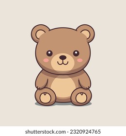 Vector Baby Bear Plush Toy, Seated Brown Toddler Soft Plushies icon. Vector Toy Bear Sitting on Floor Side Front View icon.
