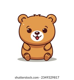 Vector Baby Bear Plush Toy, Seated Brown Toddler Soft Plushies icon. Vector Toy Bear Sitting on Floor Side Front View icon.