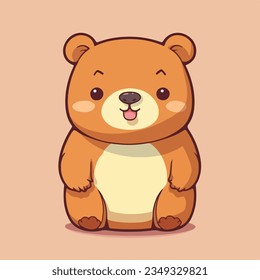 Vector Baby Bear Plush Toy, Seated Brown Toddler Soft Plushies icon. Vector Toy Bear Sitting on Floor Side Front View icon.