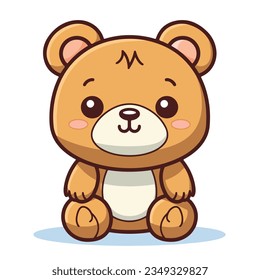 Vector Baby Bear Plush Toy, Seated Brown Toddler Soft Plushies icon. Vector Toy Bear Sitting on Floor Side Front View icon.