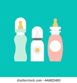 Vector baby bottle. Baby bottle flat icon. Baby bottle vector illustration. 