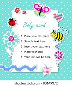 Tarjeta de niño vectorial con elementos de la libreta de recortes
