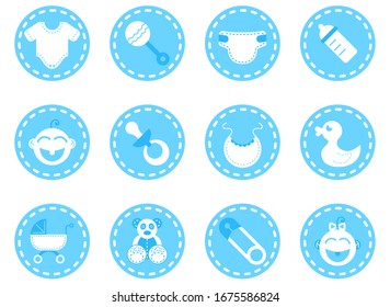 Vector baby boy shower blue icons