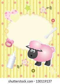 vector baby card with scrapbook elements and cartoon lamb