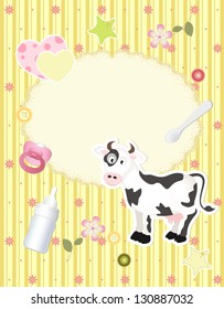 vector baby card with scrapbook elements and cartoon cow