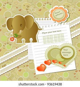 Vector baby card with scrapbook elements