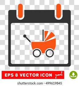 Vector Baby Carriage Calendar Day EPS vector pictogram. Illustration style is flat iconic bicolor orange and gray symbol on a transparent background.
