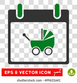 Vector Baby Carriage Calendar Day EPS vector pictograph. Illustration style is flat iconic bicolor green and gray symbol on a transparent background.