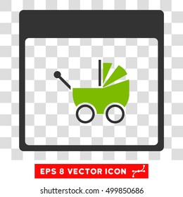 Vector Baby Carriage Calendar Page EPS vector icon. Illustration style is flat iconic bicolor eco green and gray symbol on a transparent background.