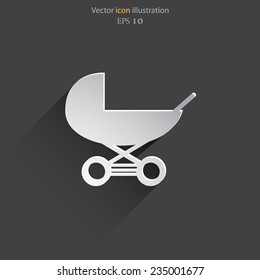 Vector baby carriage flat icon illustration. Eps 10.