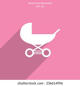 Vector baby carriage flat icon illustration. Eps 10.