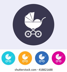 Vector baby carriage icon on round colorful buttons 