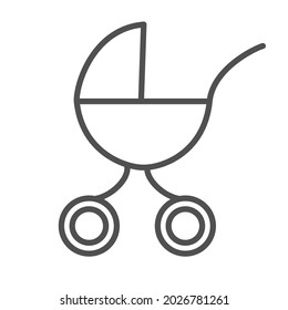 Vektor Baby Carriage in Linearstil mit bearbeitbarem Schlaganfall einzeln auf weißem Hintergrund. Geburt und Neugeborenes Zeichen.