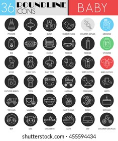 Vector Baby circle white black icon set. Modern line black icon design for web