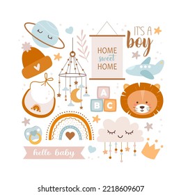 Colección de bebés vectores al estilo boho para la decoración de viveros. 
Perfecto para duchas de bebé, cumpleaños, fiestas infantiles, huellas de ropa, papel pintado y textiles.