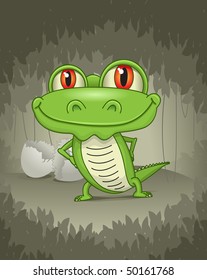 Vector baby crocodile in the jungle. vector illustration.